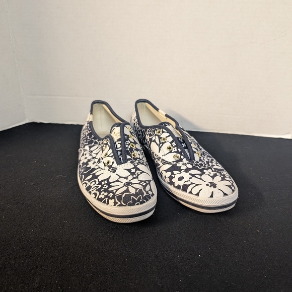 kate spade Shoes - Kate Spade Navy and White Floral Slip-On Sneakers